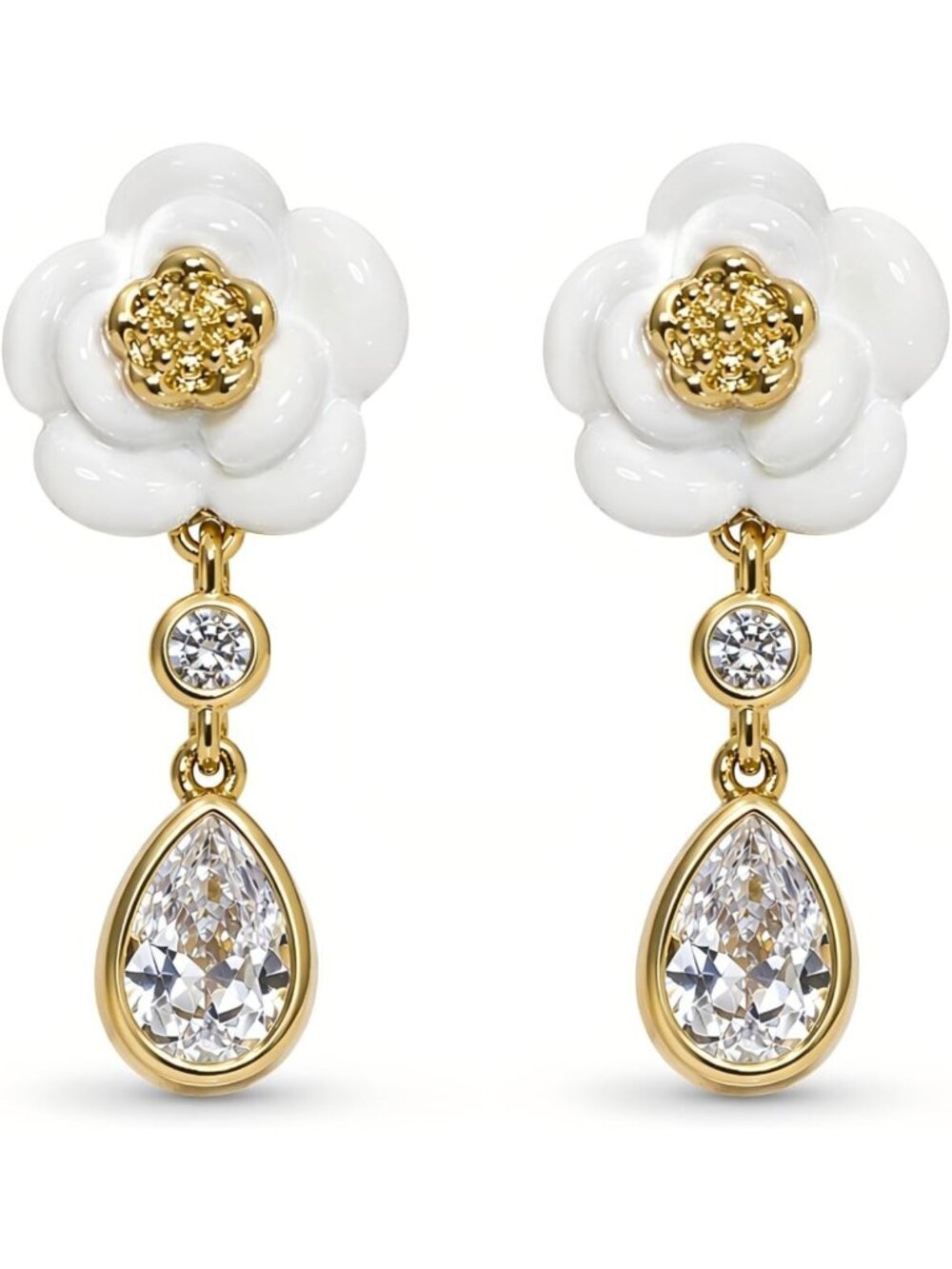 Elegant Gold Flower Pearl Drop Earrings - Small Freshwater Pearl Jewelry for
